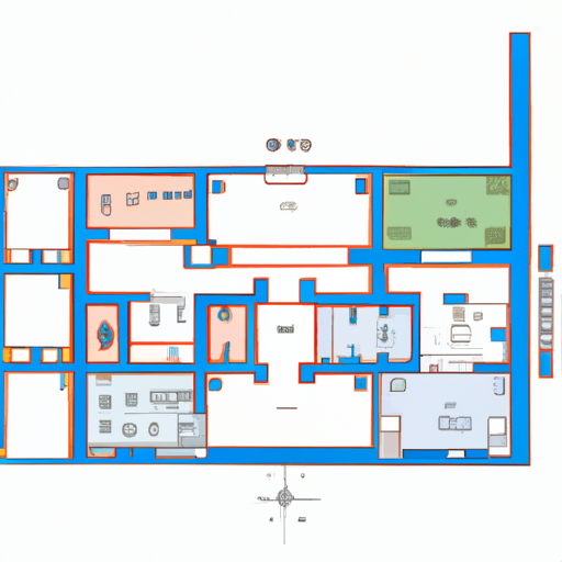 איור של תכנית קומה עם חדרים שונים מסומנים